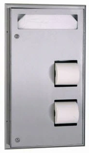 Bobrick Toilet Tissue and Seat Cover Dispenser, Satin Finish Stainless Steel, Partition Mount, 15.5 in x 28.875 in