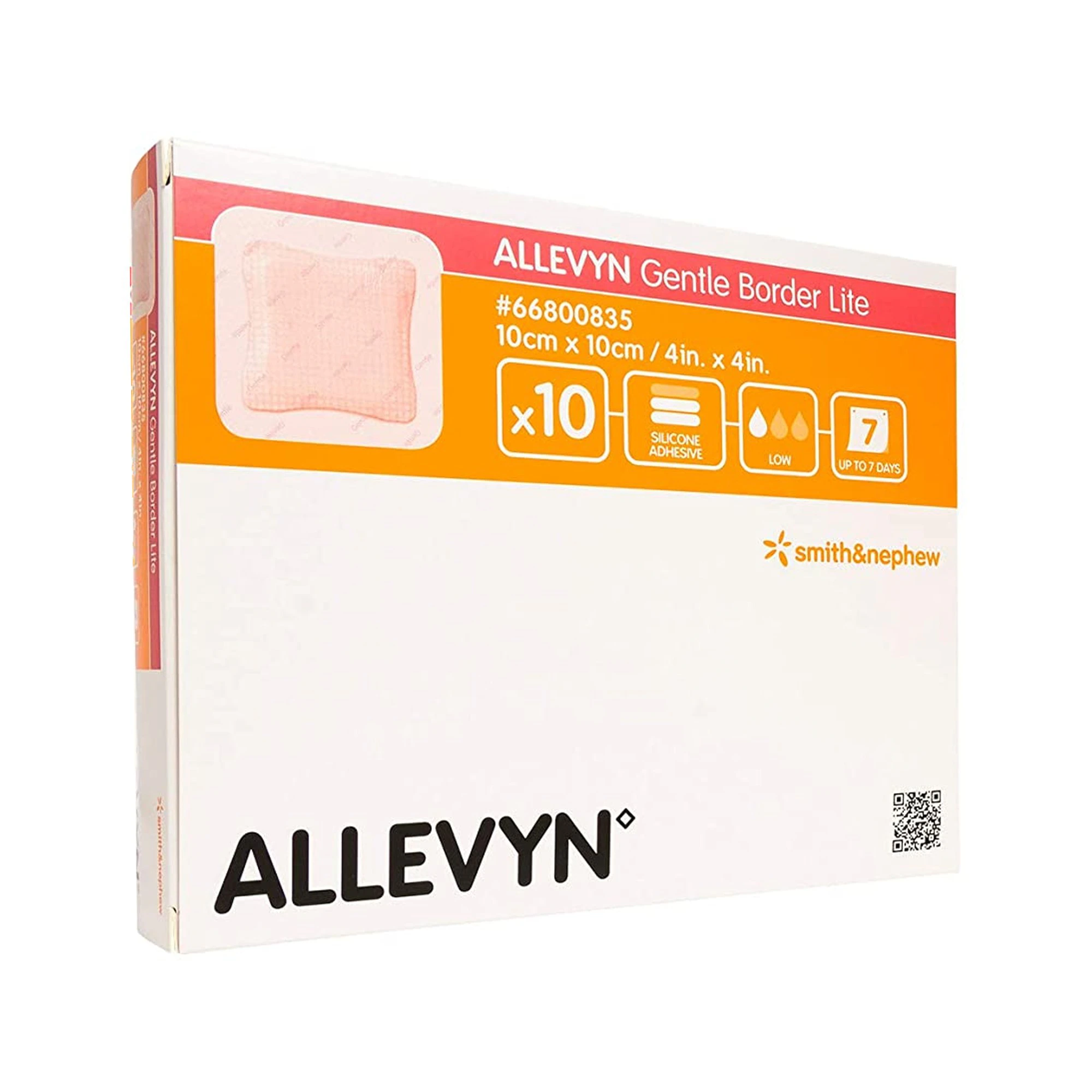 Allevyn Gentle Border Lite Hydrocellular Foam Dressing, 4x4" (10x10 cm), Gentle Adherent Adhesive, Box of 10