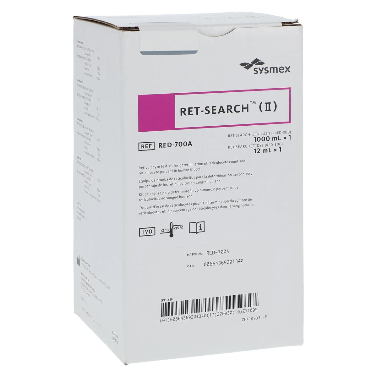 Sysmex Ret-Search II Diluent, 1L Pack for Sysmex Analyzer, 1/Box