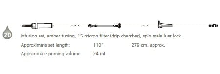 CareFusion Alaris Pump Set, 20 Drops/mL, 110" Spin Male Luer Lock, Primary Infusion, 15 Micron Filter, 20/Case