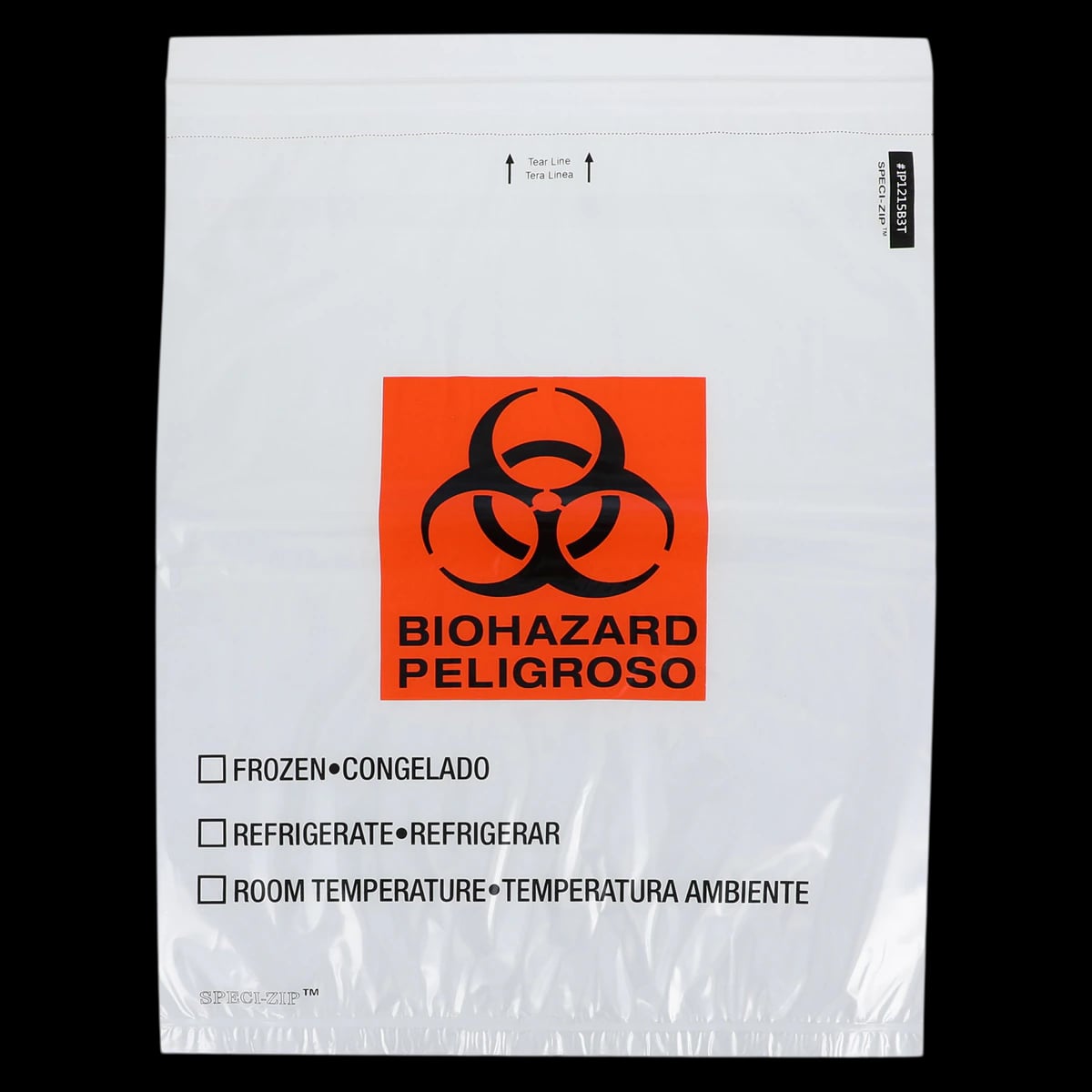 Speci-Zip Biohazard Specimen Bag, 12x15", Clear Zip Closure with Biohazard Symbol, 2 Pockets, 3 Mil Wall, 250/Case