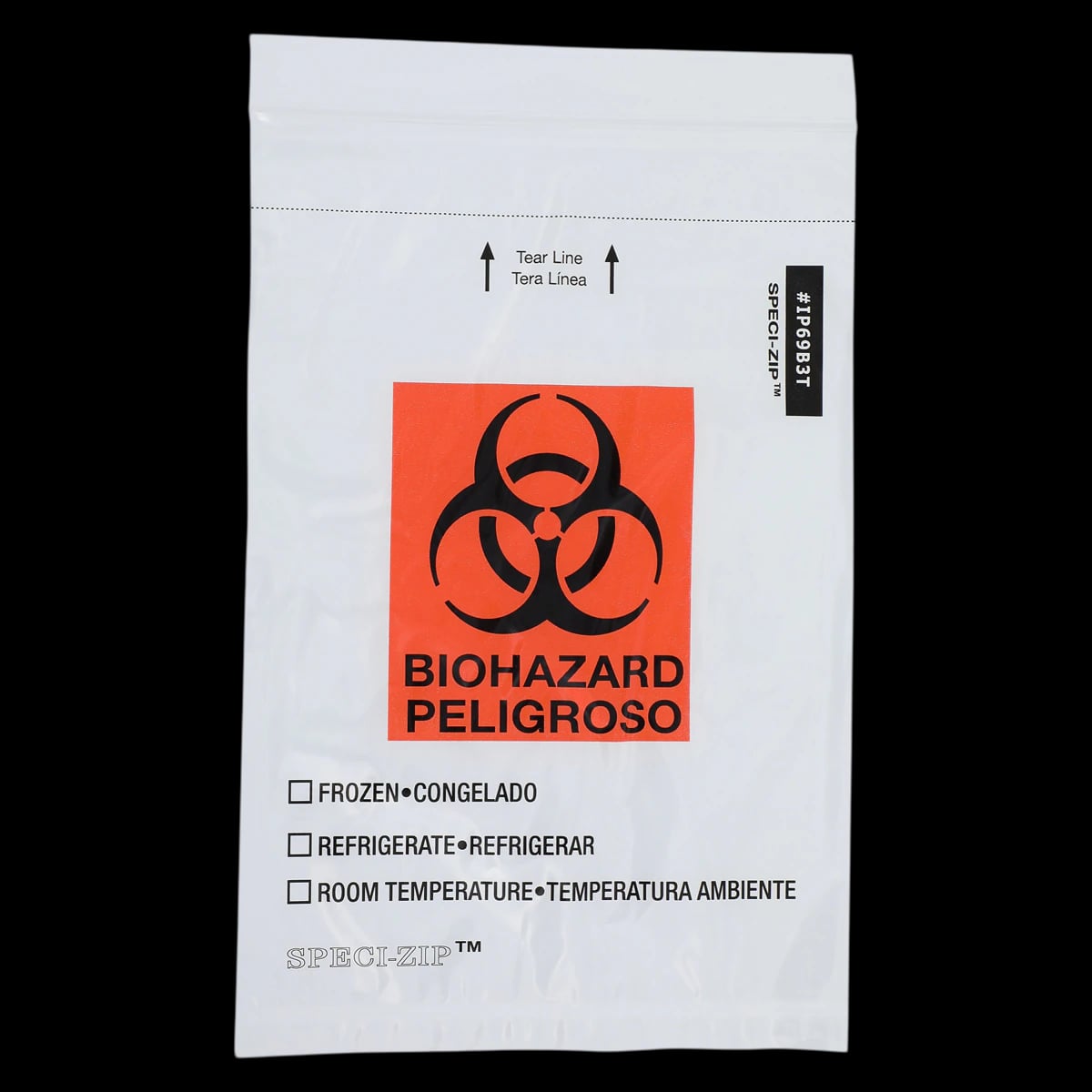 Speci-Zip Biohazard Specimen Bag, 6x9", Clear Zip Closure with Biohazard Symbol, 2 Pockets, 3 Wall, 1000/Case