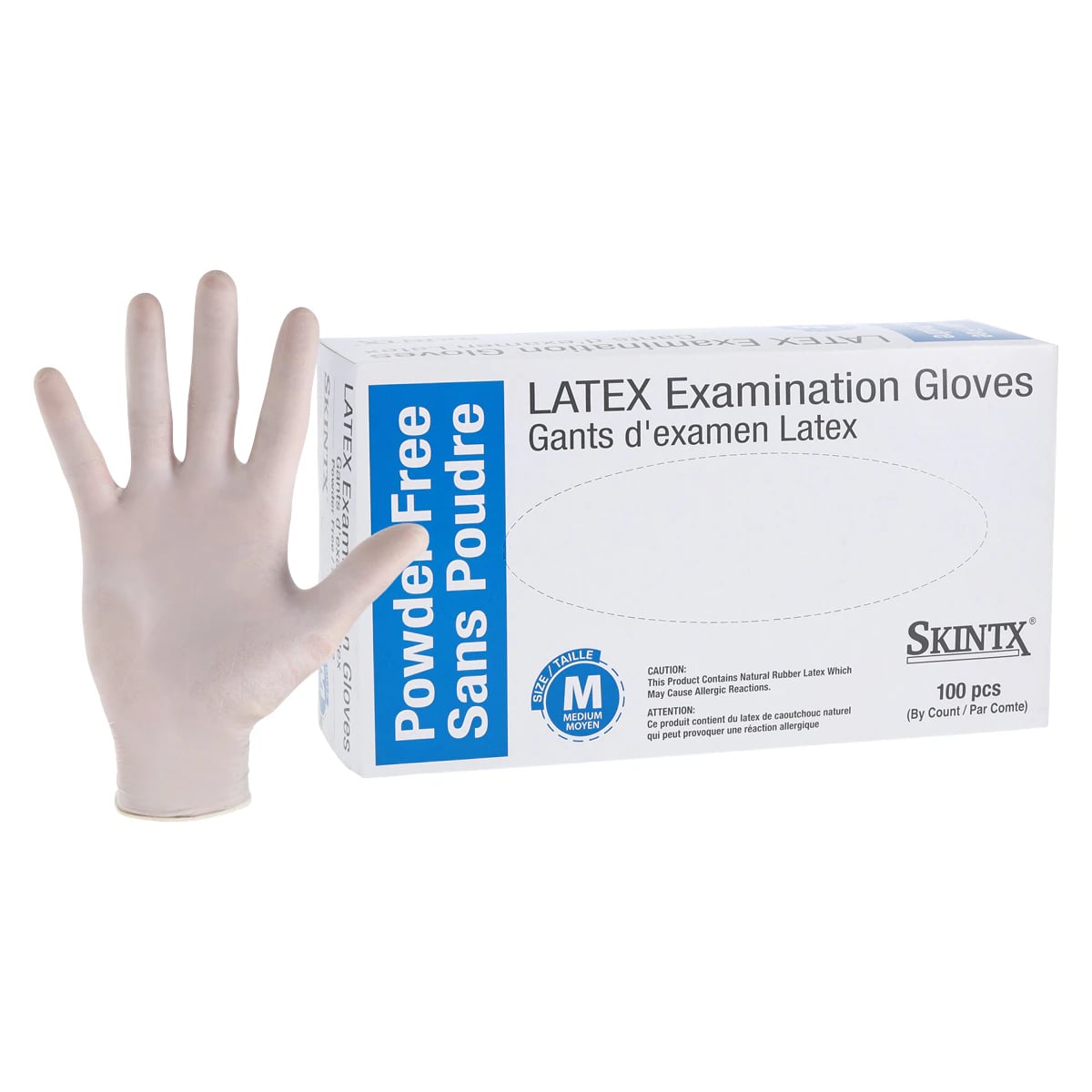 TG Medical SkinTX Latex Exam Gloves, Powder Free, Textured, Medium, White, Non-Sterile, 100/Box