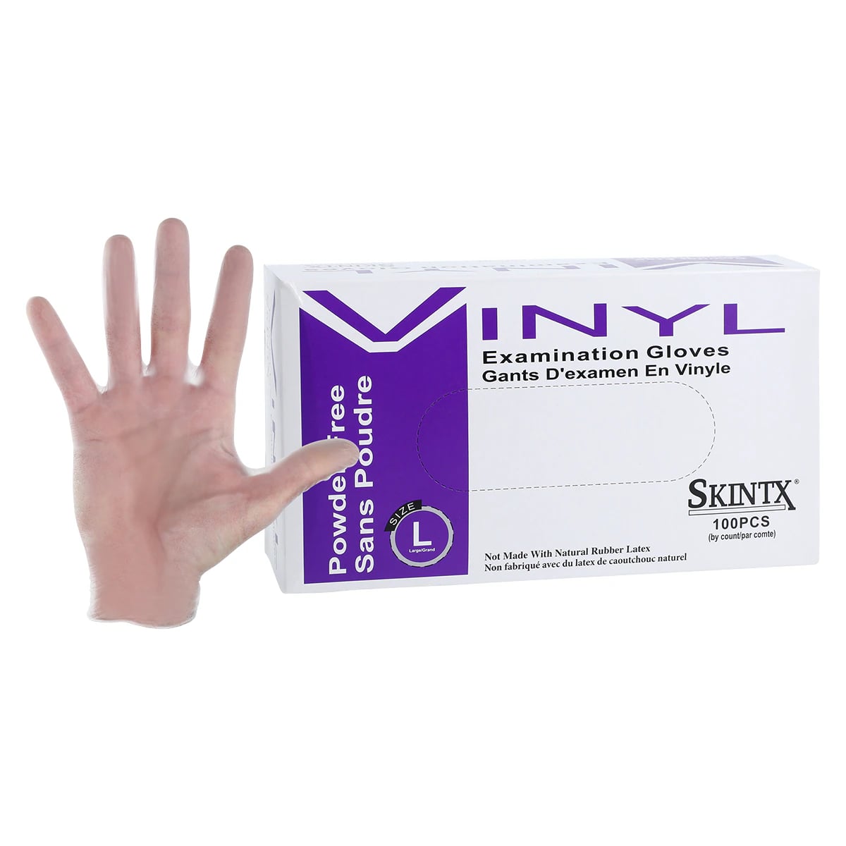 TG Medical SkinTX Vinyl Exam Gloves, Powder Free, Non-Sterile, Large, White