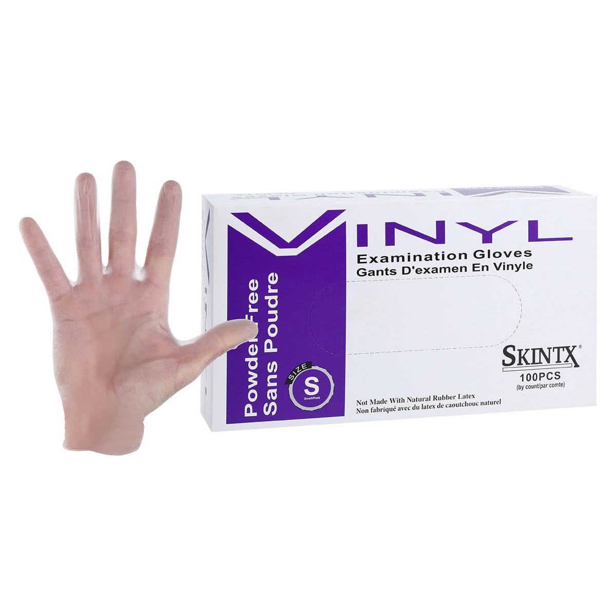 SkinTX Vinyl Examination Gloves, Powder Free, Non-Sterile, Small, White