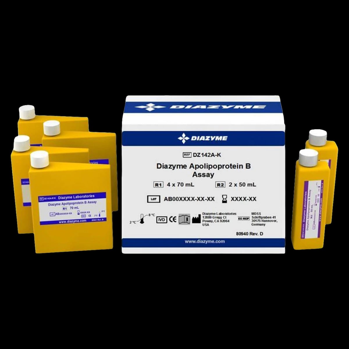 Diazyme Apolipoprotein B (APOb) Assay Test Kit, 4x70 mL Reagent 1 + 2x50 mL Reagent 2