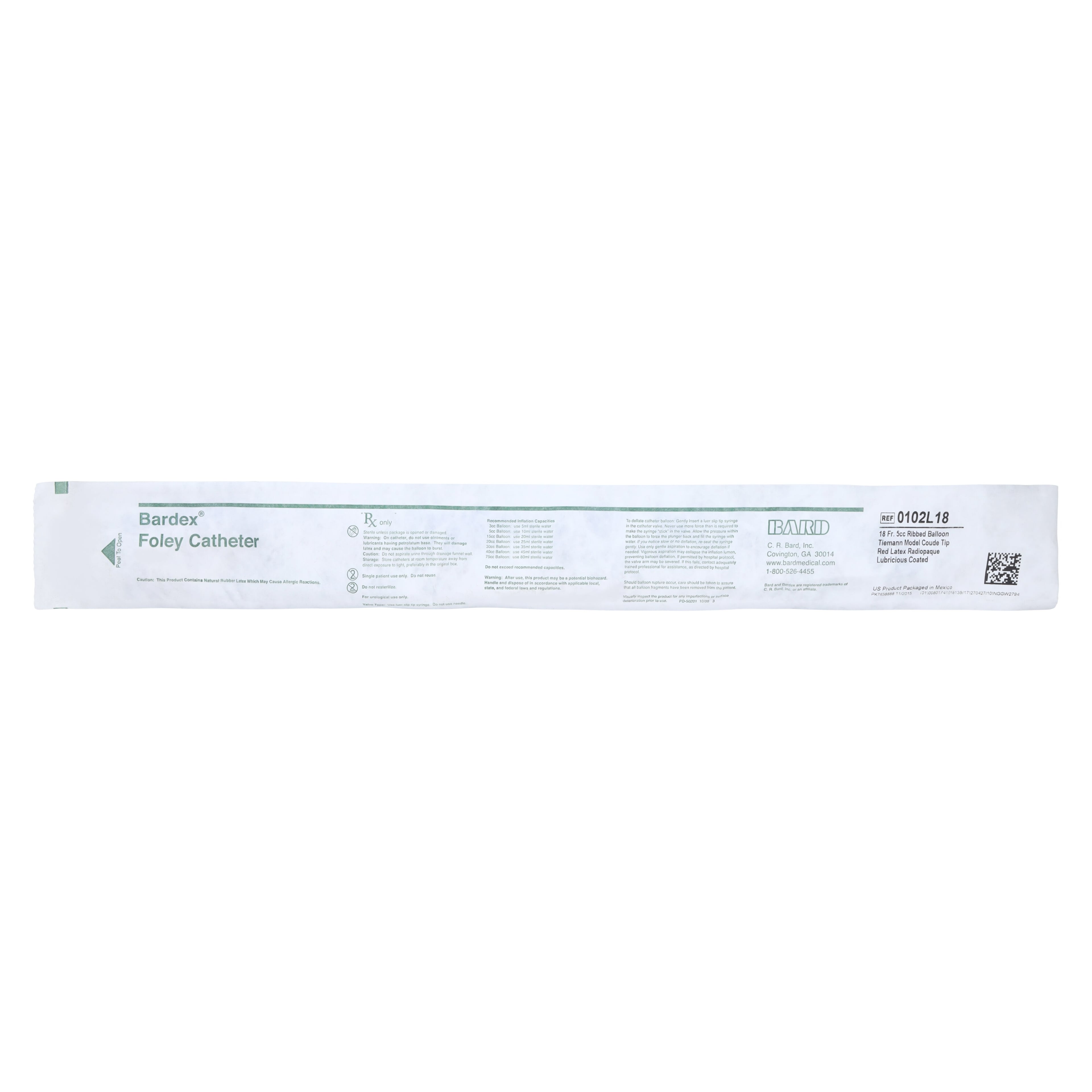 Bard Lubricath 2-Way Foley Catheter, Medium Coude Olive Tip, Hydrogel Coated Latex, 18 Fr, 5 cc