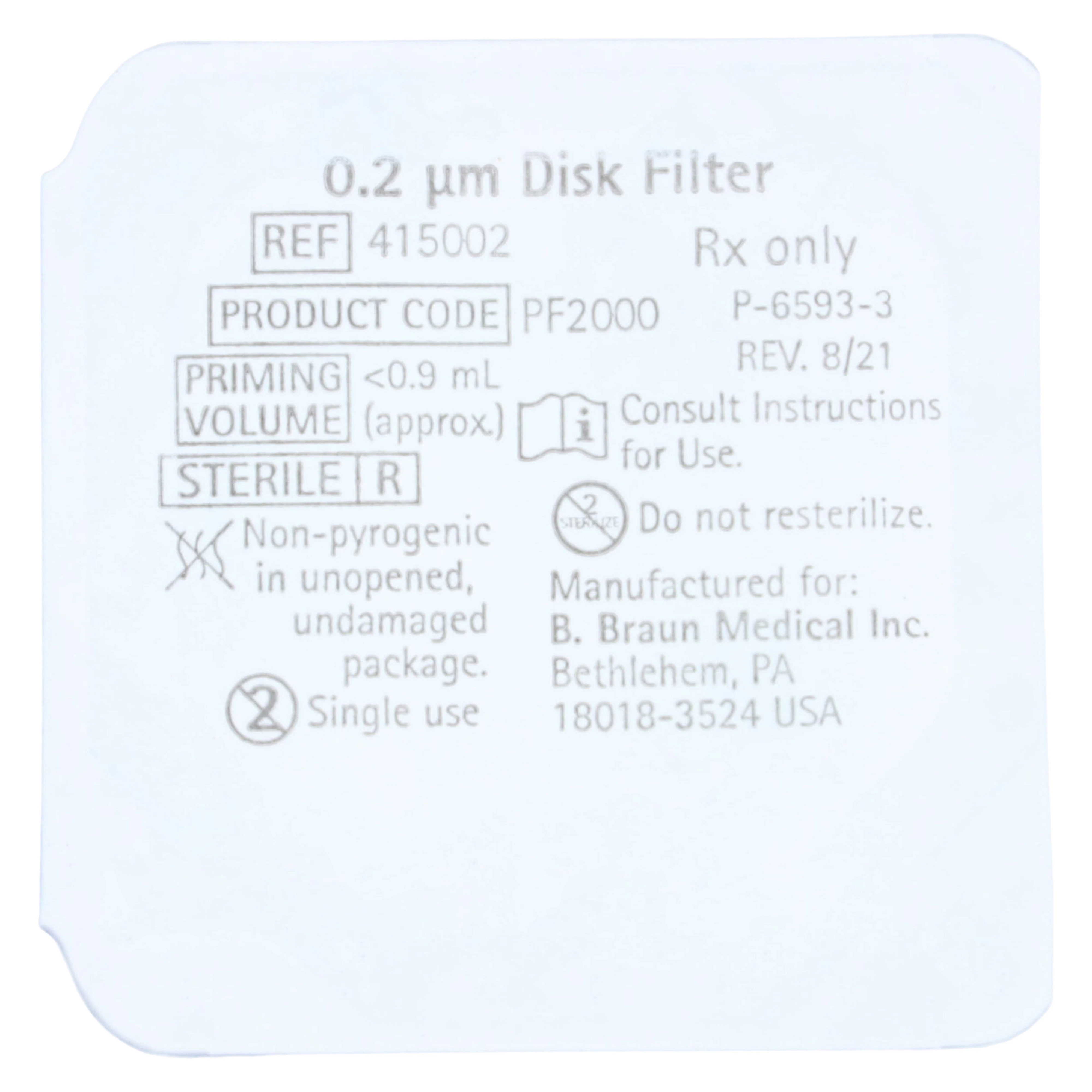 B. Braun Supor Injection Disc Filter, 0.2 Micron, Aspiration/Injection, 0.3 mL, Proximal/Distal Luer Lock, Non-DEHP, Sterile, Latex-Free, Green, 50/Case