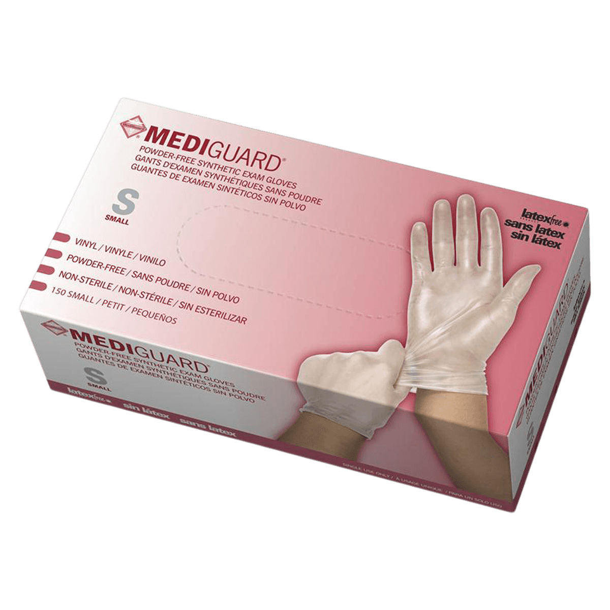 MediGuard Vinyl Examination Gloves, Powder Free, Latex Free, Non-Sterile, Small, Clear, 1500/Case