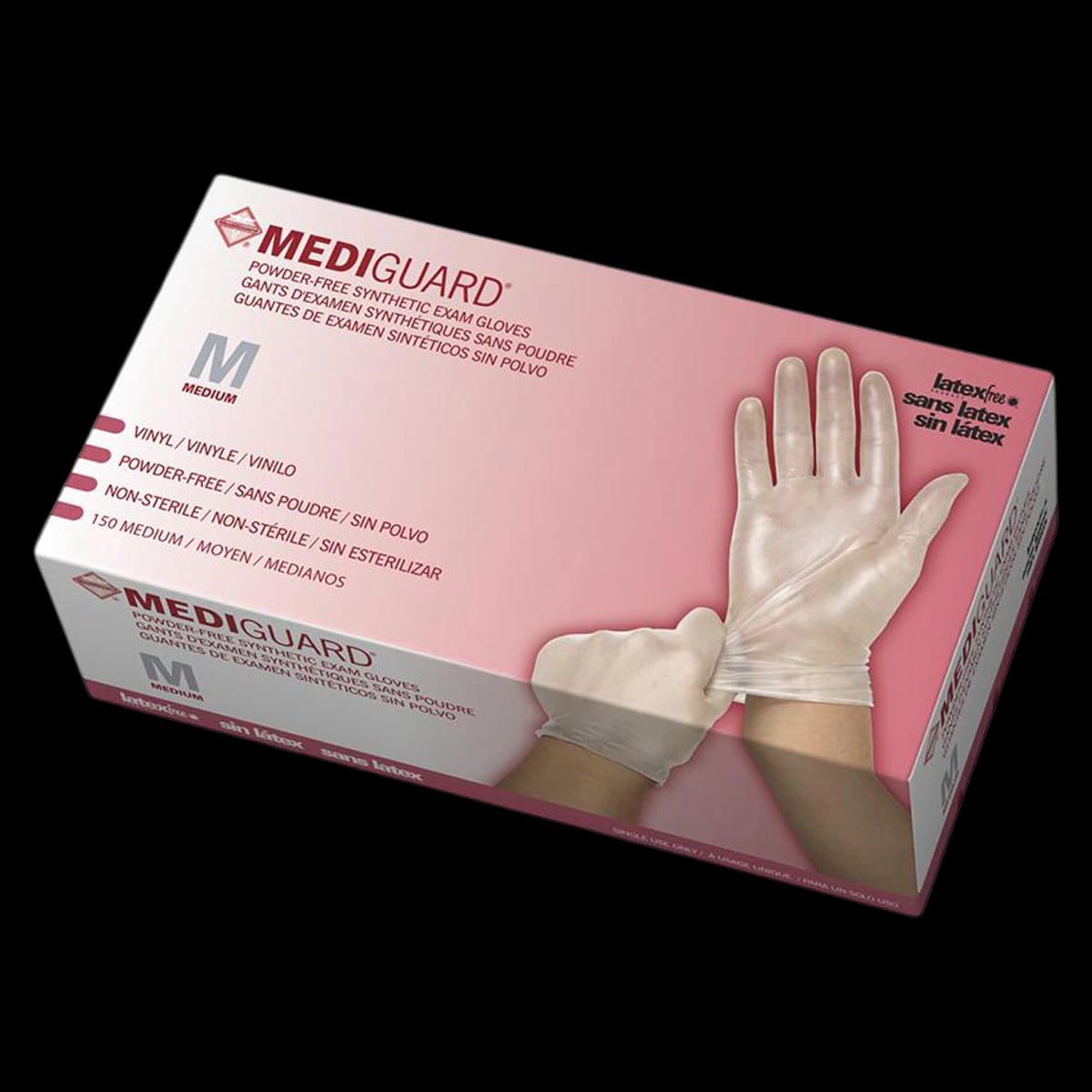 Medline MediGuard Vinyl Examination Gloves, Powder Free, Latex Free, Non-Sterile, Medium, Clear