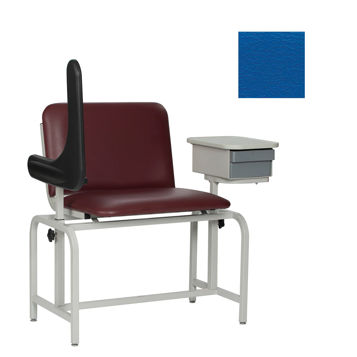 Winco Mfg Blood Draw Chair, XL with Cabinet, Padded, Wedgewood Steel, 450 lb Capacity