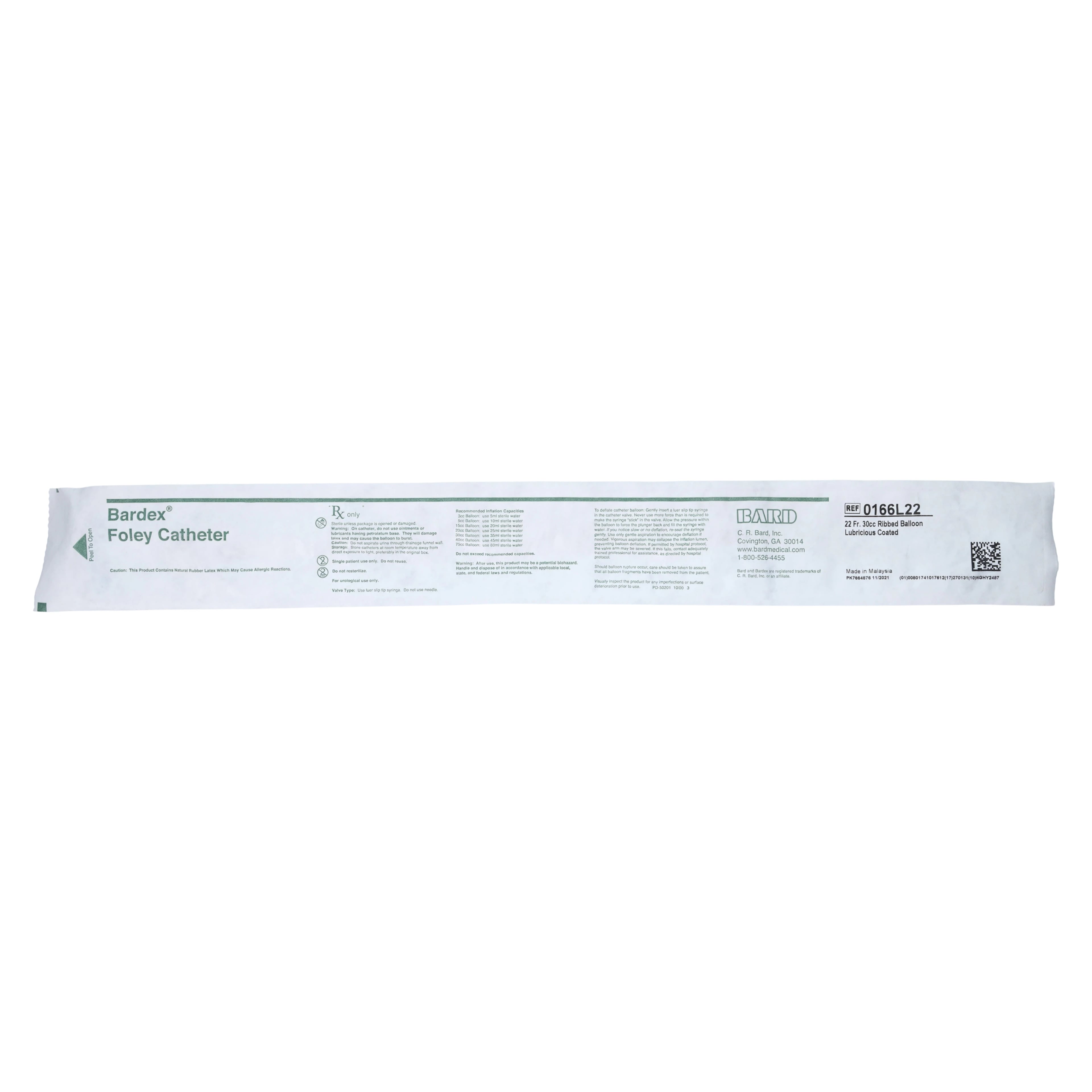 Bardex Lubricath 2-Way Foley Catheter, Hydrogel Coated, Medium Round Tip, 22 Fr, 3 cc Balloon