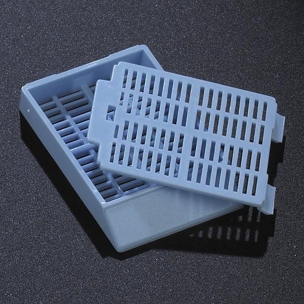 Globe Scientific Tissue Embedding Cassette, Plastic, Blue, Attached Lid, Rectangular, 30° Writing Area, Dispenser Box, 1000/Case