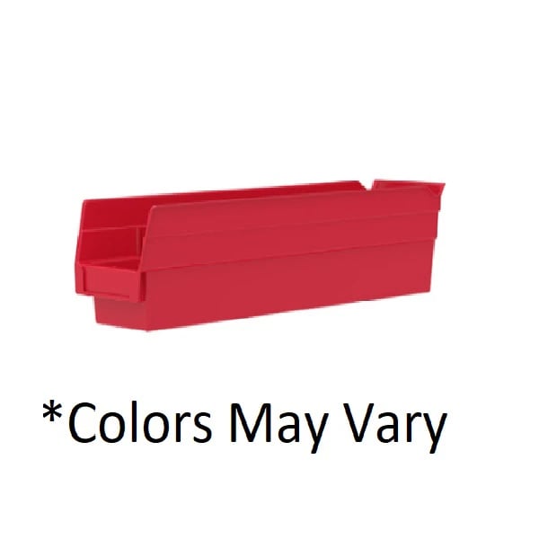 Akro-Mils Shelf Bin, Red Plastic with Label Holder, 17-7/8" x 4-1/8" x 4", 12/Case