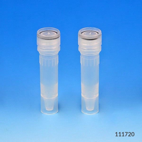 Globe Scientific Microcentrifuge Tube, Polypropylene, 1.5 mL, Clear, Attached Screw Cap with Nitrile O-Ring, Conical Bottom, Self-Standing, Sterile, 1000/Case