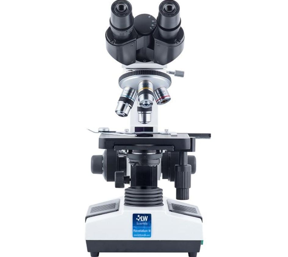LW Scientific Revelation III Binocular Microscope, LED, Semi-Plan Objectives, 4x/10x/40x/100x
