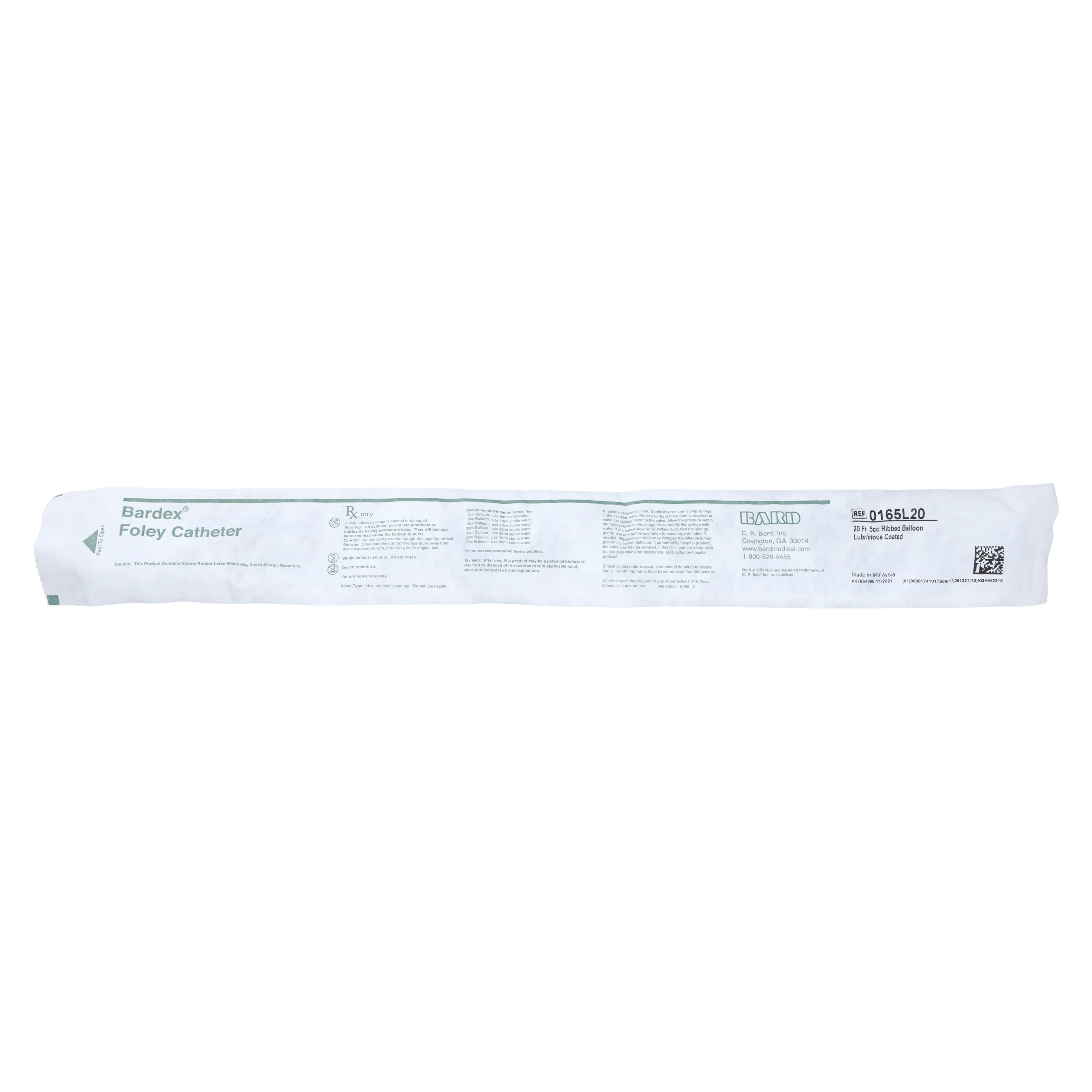 Bardex Lubricath 2-Way Foley Catheter, Hydrogel Coated, Short Round Tip, 20 Fr, 5 cc Balloon