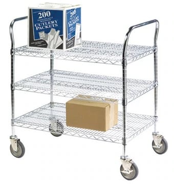 Lakeside Wire Utility Cart, 3-Shelf, 24x36", with 4 Swivel Casters (2 Locking)