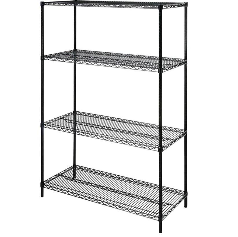 Lorell 4-Tier Wire Steel Shelving Unit, Starter, 4 Shelves/4 Posts, Black, Each