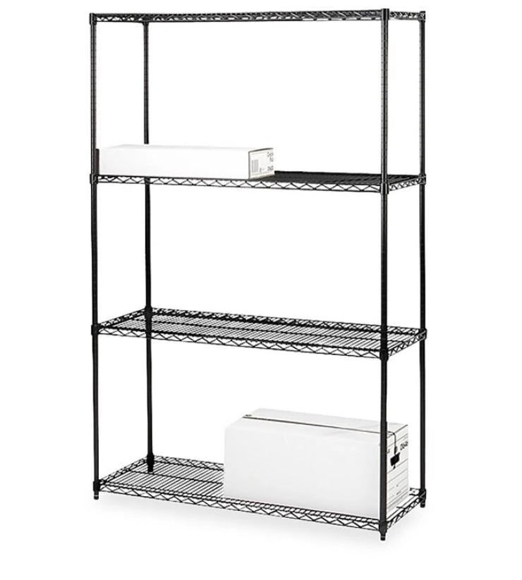 Lorell 4-Tier Industrial Wire Steel Starter Shelving Unit, Black