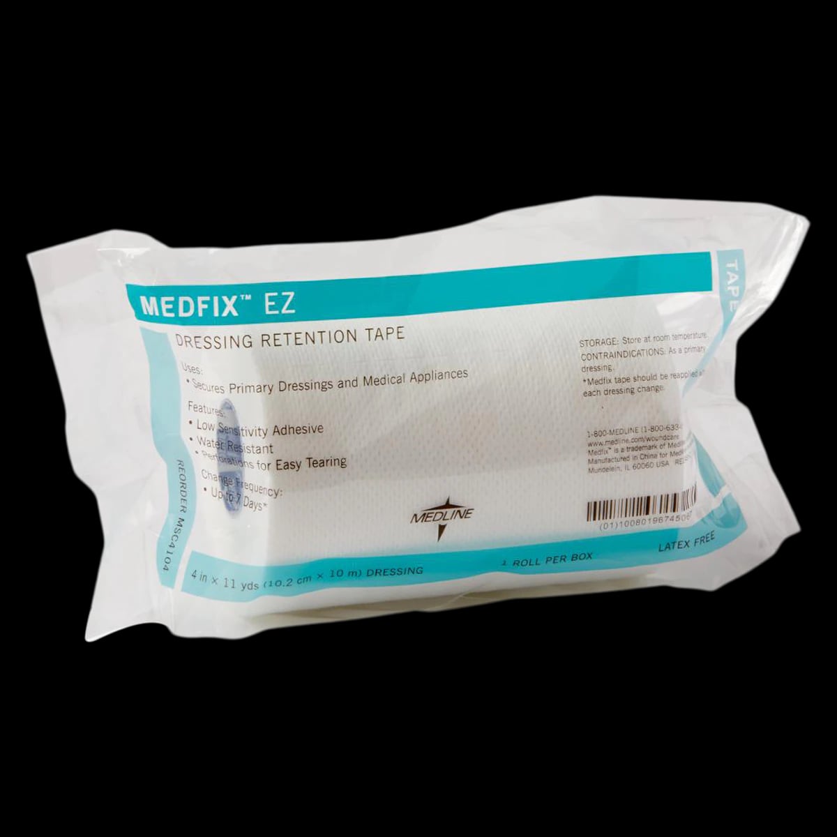 Medline Medfix EZ Cloth Tape, Linerless, 4" x 11 yd, White, Each