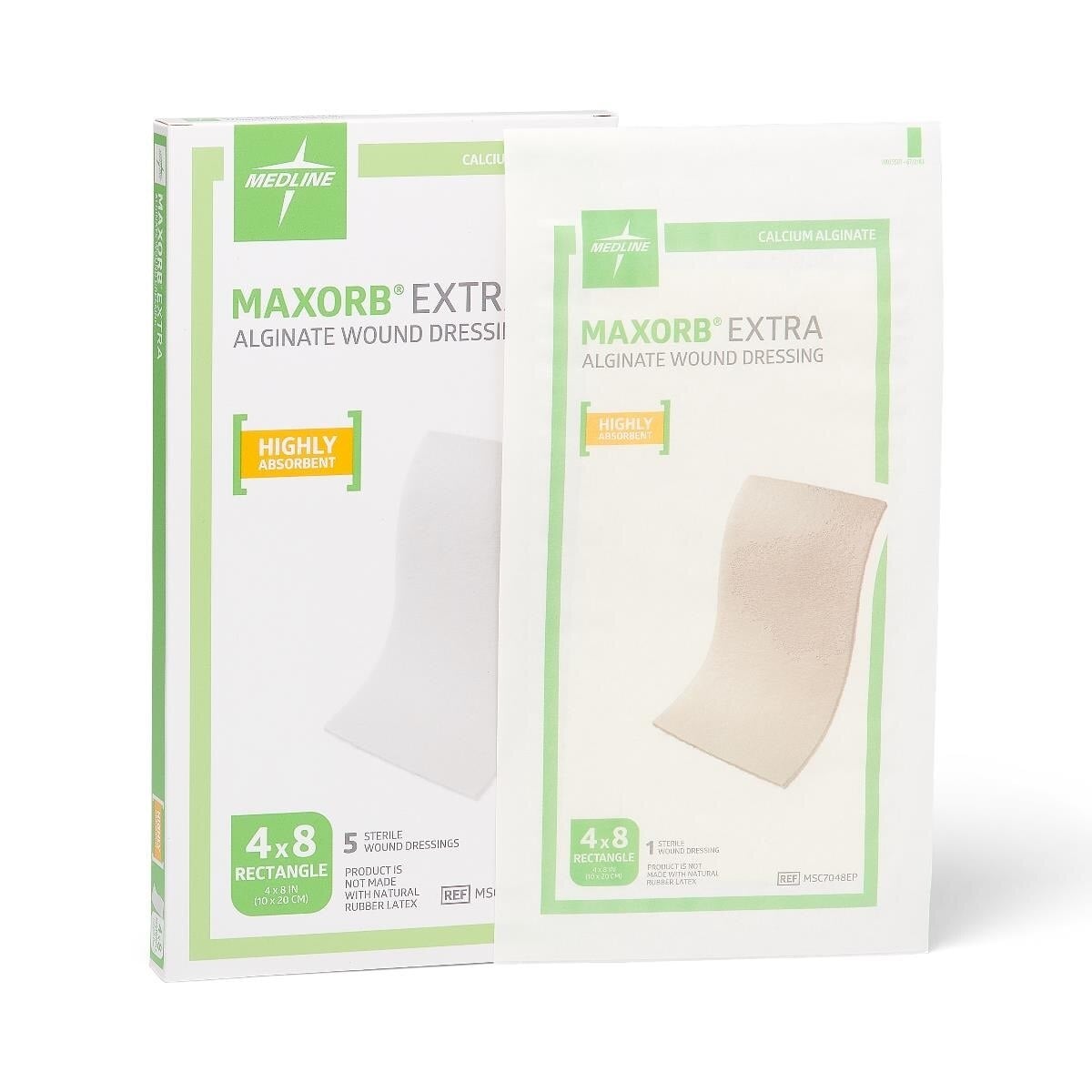 Medline Maxorb Extra Alginate Dressing, 4" x 8", Sterile, Box of 10