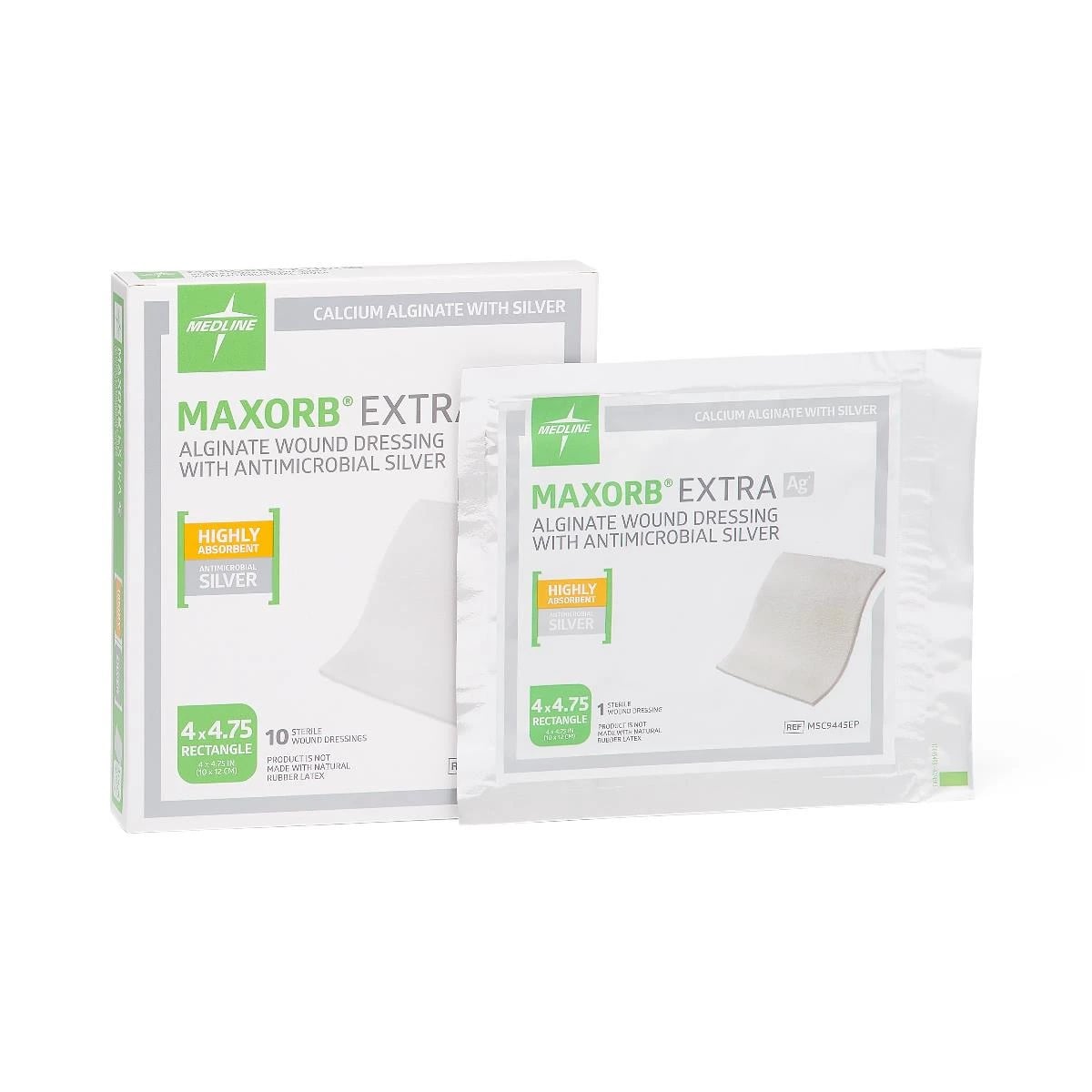 Medline Maxorb Extra Ag Alginate Silver Dressing, 4" x 4-3/4", Absorbent