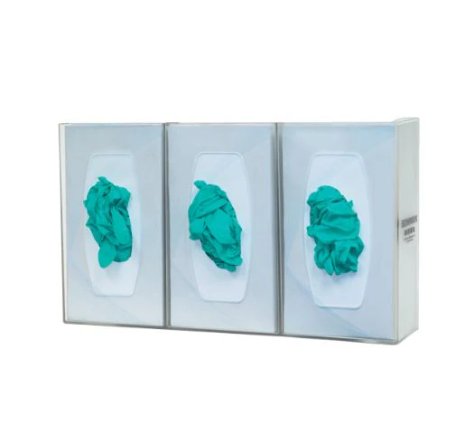 Bowman Triple Glove Box Dispenser with Dividers, Frosted Polycarbonate, Vertical/Horizontal Wall Mount, 17.08"W x 10.11"H x 4.22"D