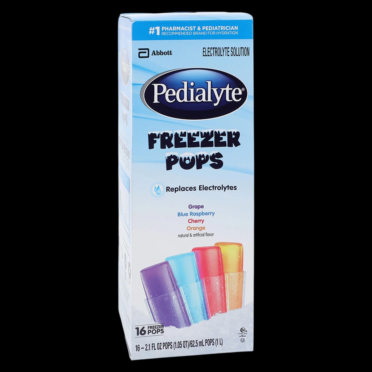 Pedialyte Freezer Pops, Assorted Flavors, 16-21 oz Carton, 64/Case