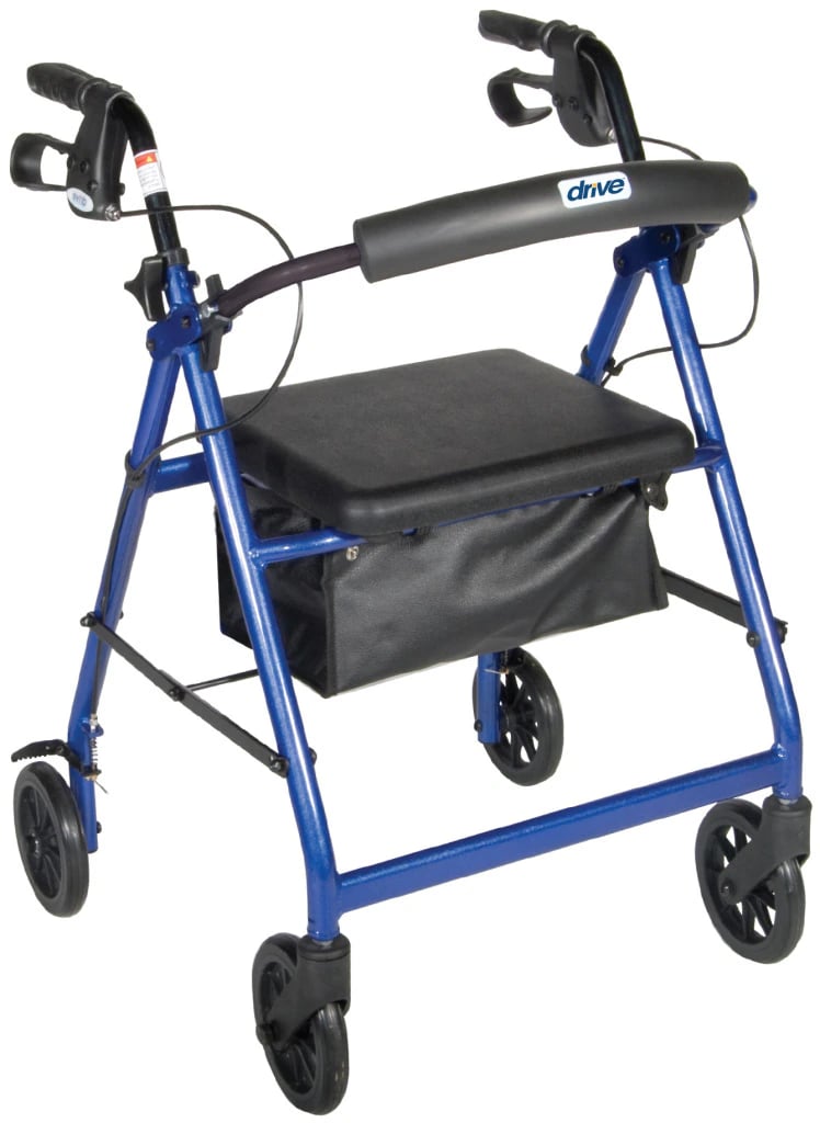 Drive Medical Designs Aluminum Rollator Walker with 6" Wheels, Red, 300 lb Capacity