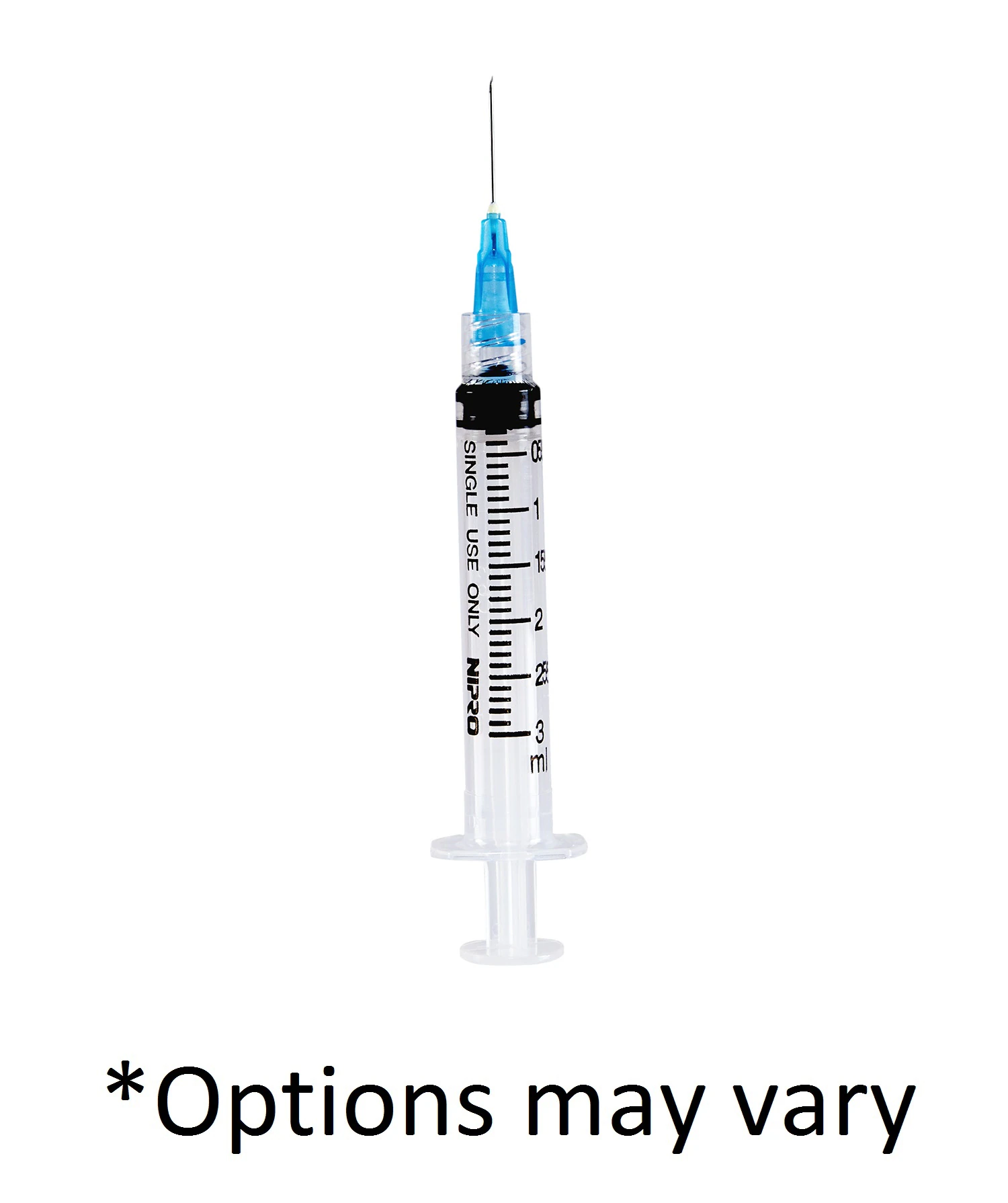 Nipro Medical Hypodermic Syringe with Needle, 3cc, 25G x 1", Sterile, Latex-Free, 100/Box