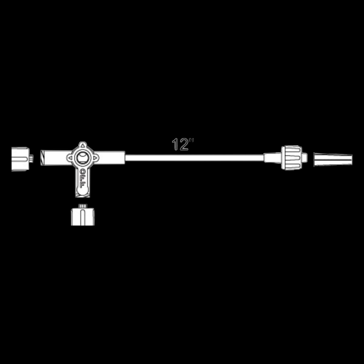 Medex IV Extension Set with 3-Way Stopcock, 12" Male Luer Lock Adapter, Non-DEHP, Sterile, 25/Case