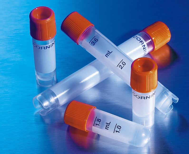 Corning Lifesciences Cryogenic Vial, Polypropylene, 1.2mL, Conical Bottom, Self-Standing, Sterile, 500/Case