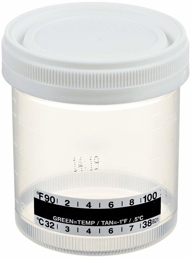Starplex Scientific Specimen Container, 90mL, Wide Mouth, Non-Sterile, White O-Ring Cap, with Temperature Strip, 400/Case