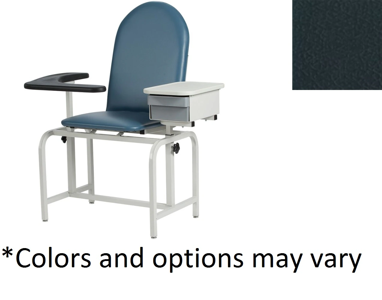 Winco Mfg Blood Draw Chair, Dual Private Arms, Black Vinyl, Steel Frame, 300 lb Capacity