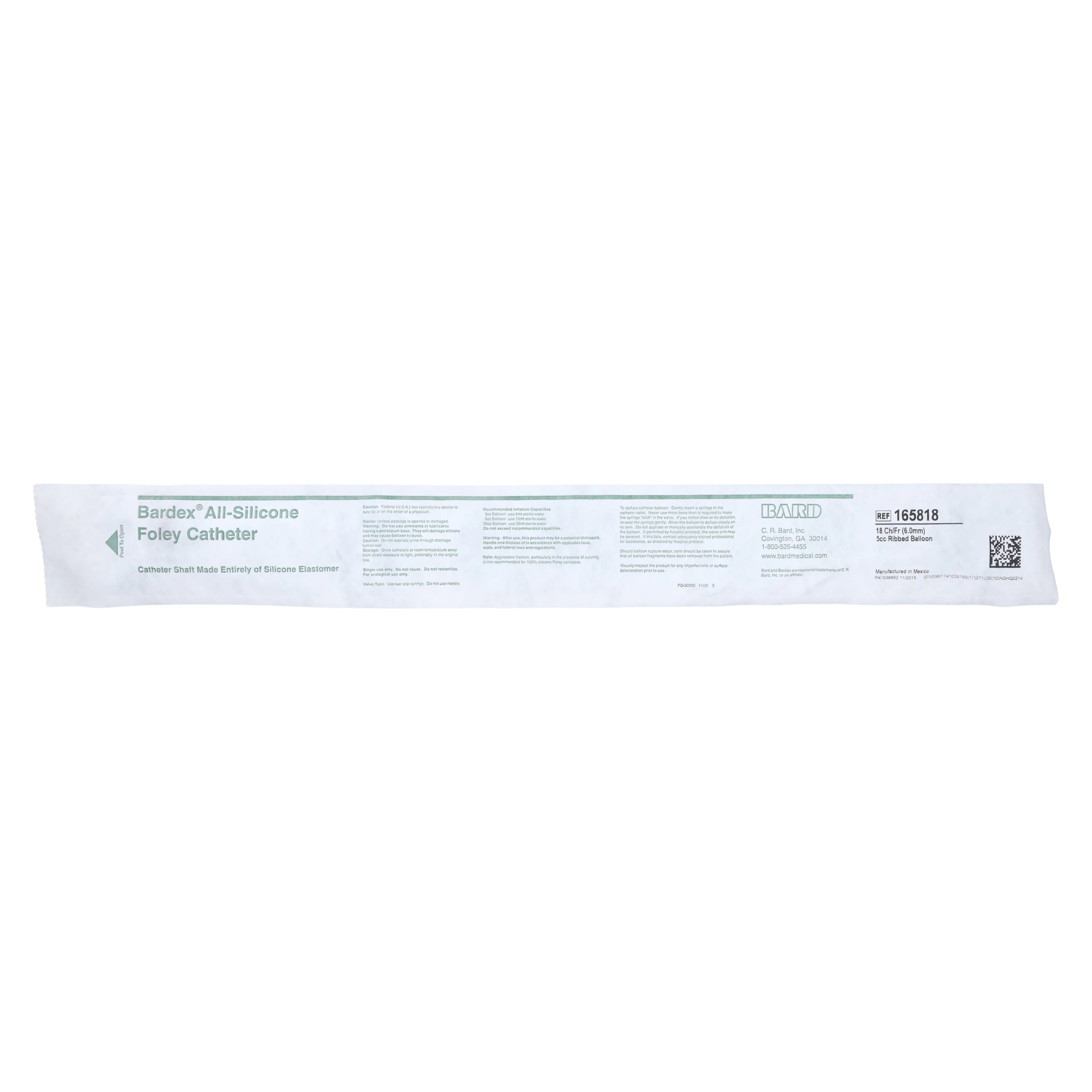 Bardex 2-Way Foley Catheter, Short Round Tip, 100% Silicone, 18Fr, 5cc