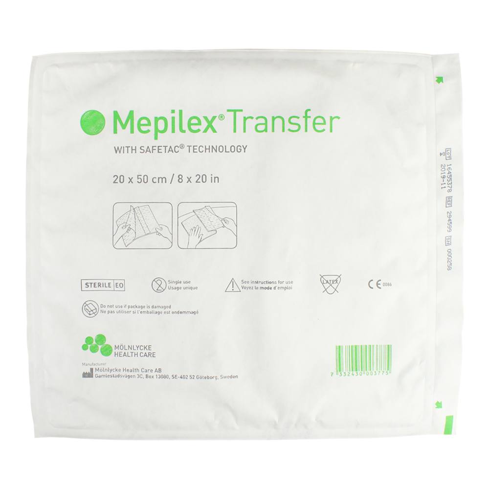 Mepilex Transfer Foam IV Dressing, 8x20", Sterile, Non-Adherent, White