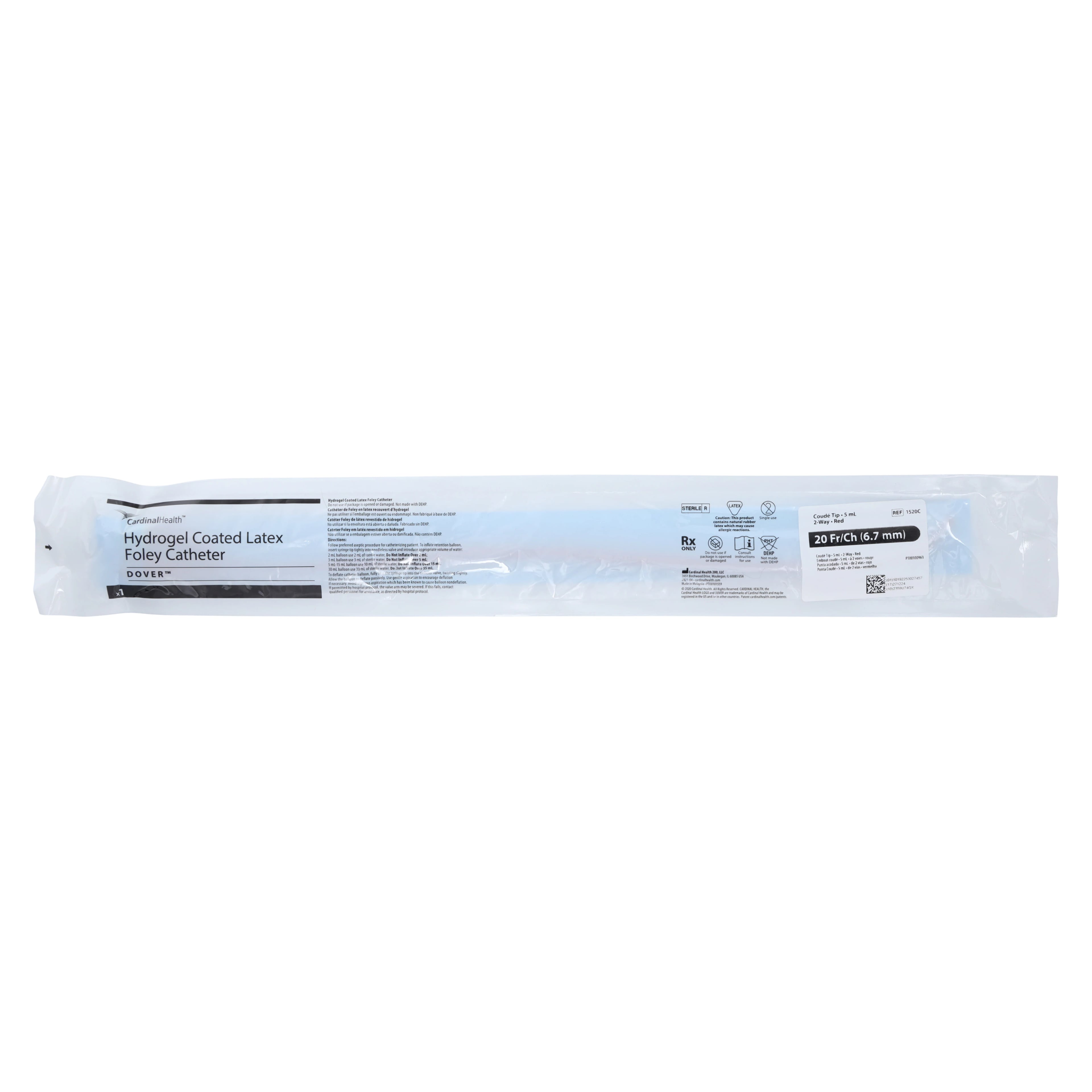 Dover 2-Way Foley Catheter, Coude Tip, PTFE, 20 Fr, 5 cc Balloon