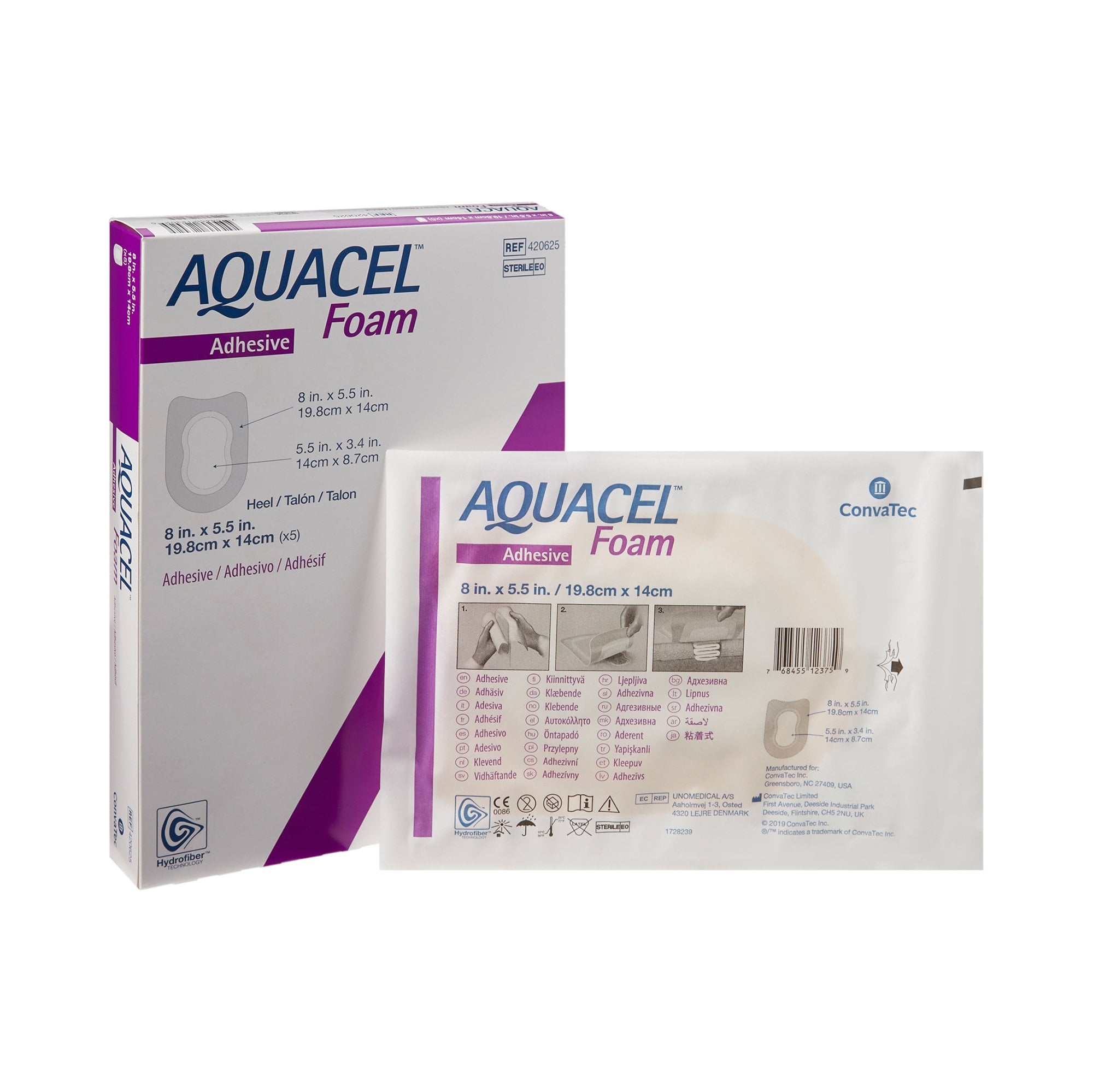 Aquacel Foam Adhesive Dressing, Heel, 8" x 5-1/2", Silicone Adhesive, Convatec