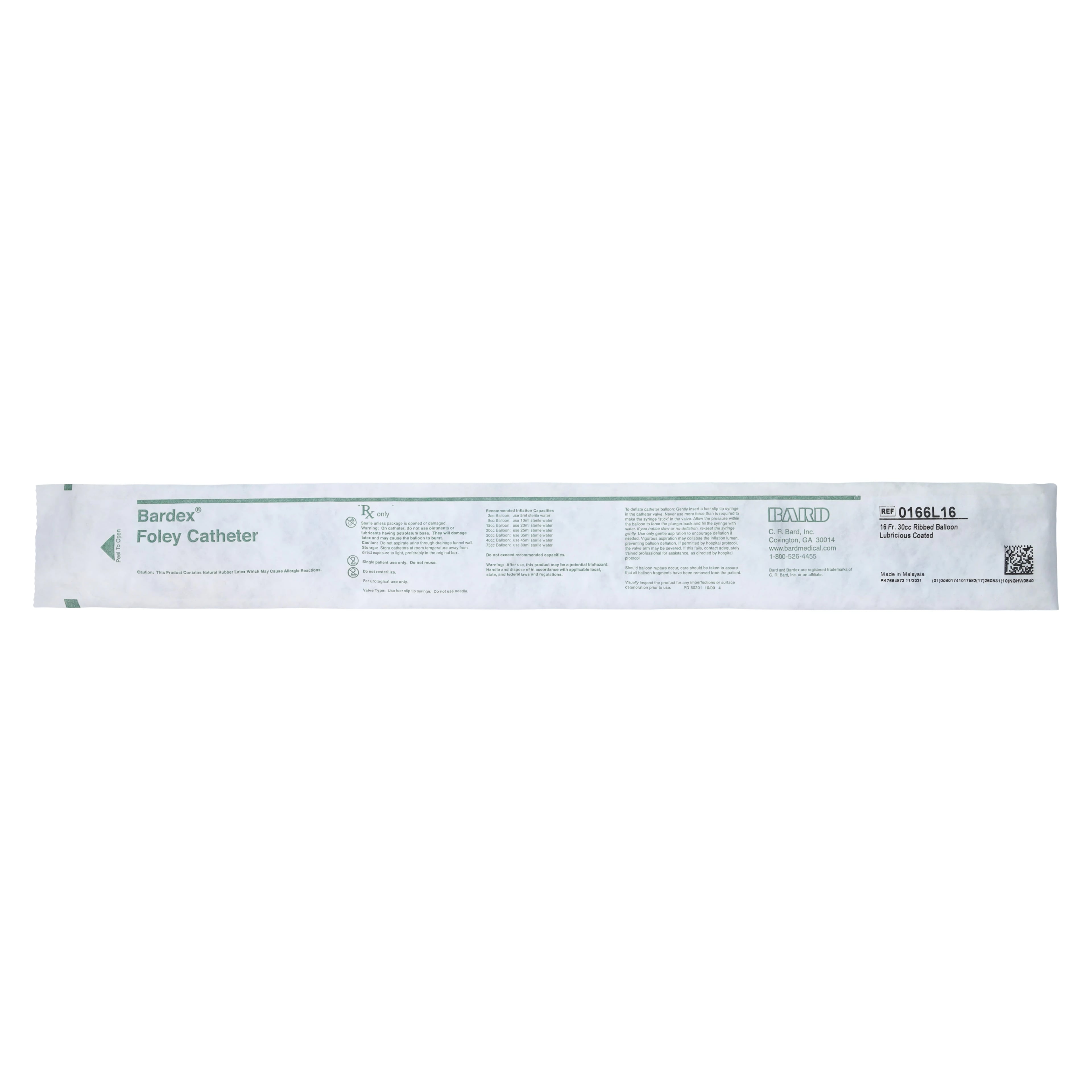 Bardex Lubricath 2-Way Foley Catheter, Hydrogel Coated Latex, 16 Fr, 3 cc Balloon, Medium Round Tip