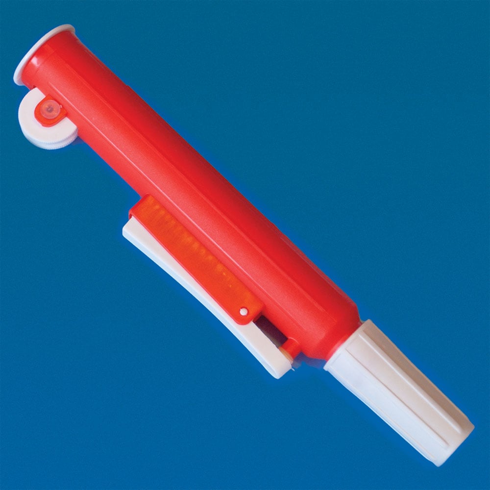 Globe Scientific Quick Release Pipette Filler, 25mL, Non-Graduated, Red Polypropylene