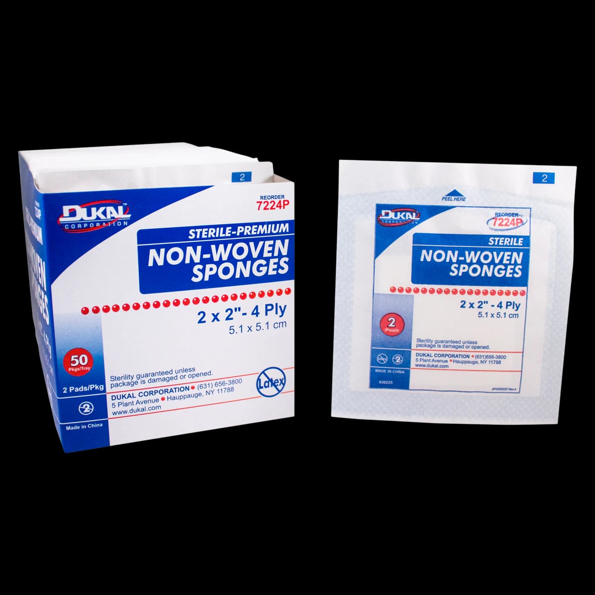 Dukal Premium Non-Woven Sponge, 2x2", 4 Ply, Sterile, 2 per Pouch, 50 Pouches/Box, 30 Boxes/Case