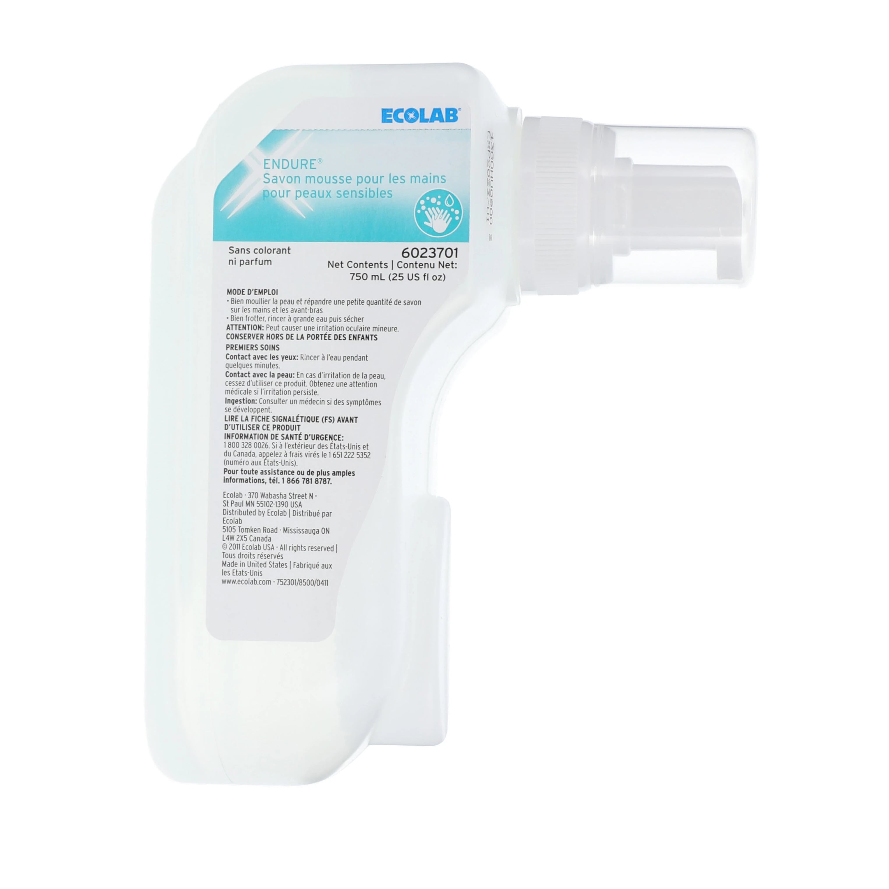 Ecolabs Endure Sensitive Foam Hand Soap, Fragrance Free, 750 mL, 6/Case
