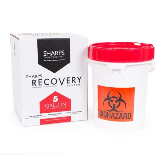 Sharps Recovery Systems 5 Gallon Mail-Back Disposal System, USPS-Authorized, Red/White, 13.25" x 13.25" x 16.25"