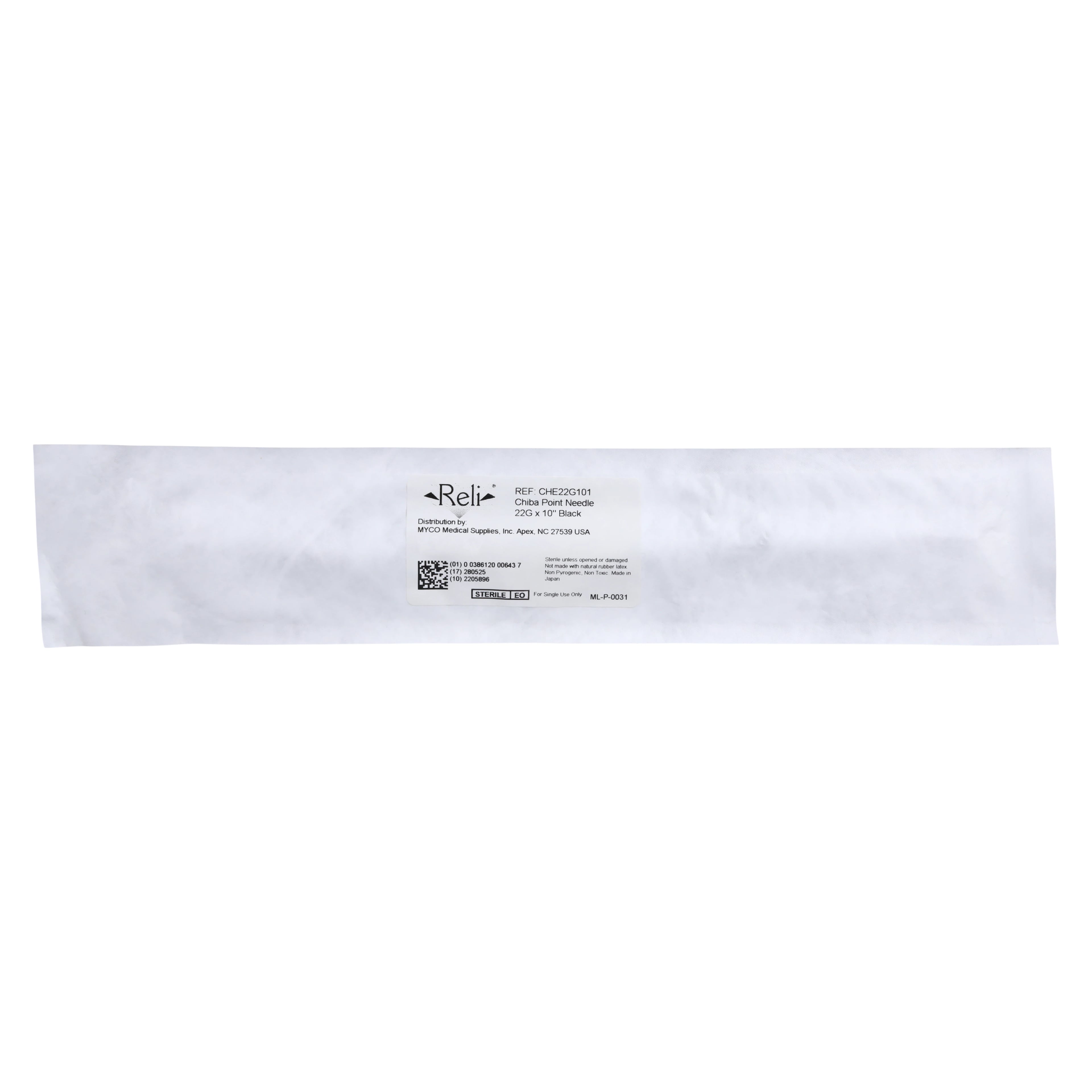 Myco Medical Reli Chiba Spinal Needle, 22G x 10", Echogenic Tip, Depth Stopper, Metric Marks, Sterile, 25/Box, CHE22G101