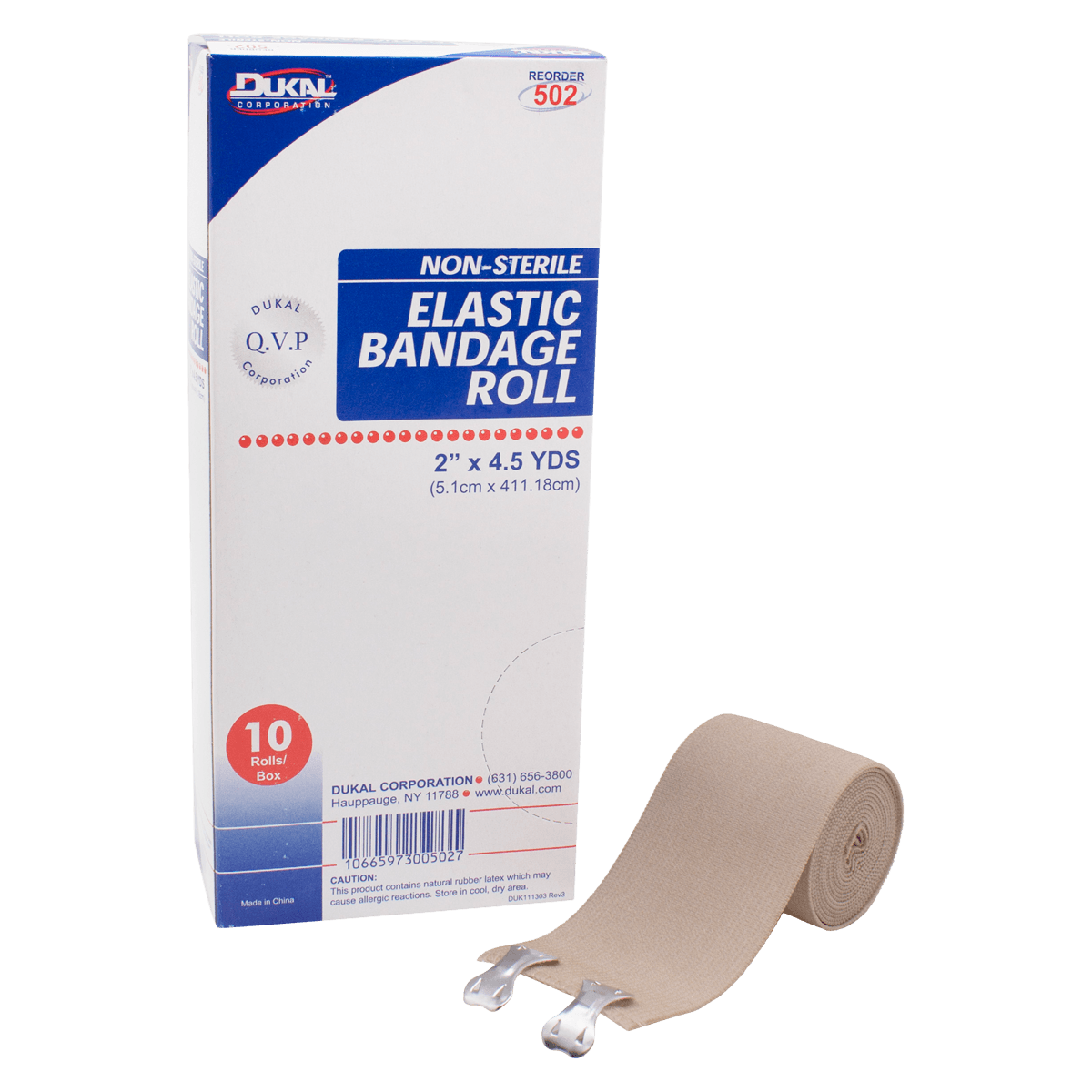 Dukal Stretch Bandage Elastic, 2" x 4.5 yd, Tan, Non-Sterile, 10/Box