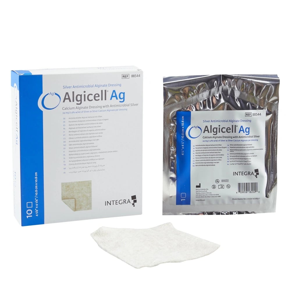 Algicell Ag Calcium Alginate Wound Dressing, 4-1/4" x 4-1/4", Sterile, Latex-Free
