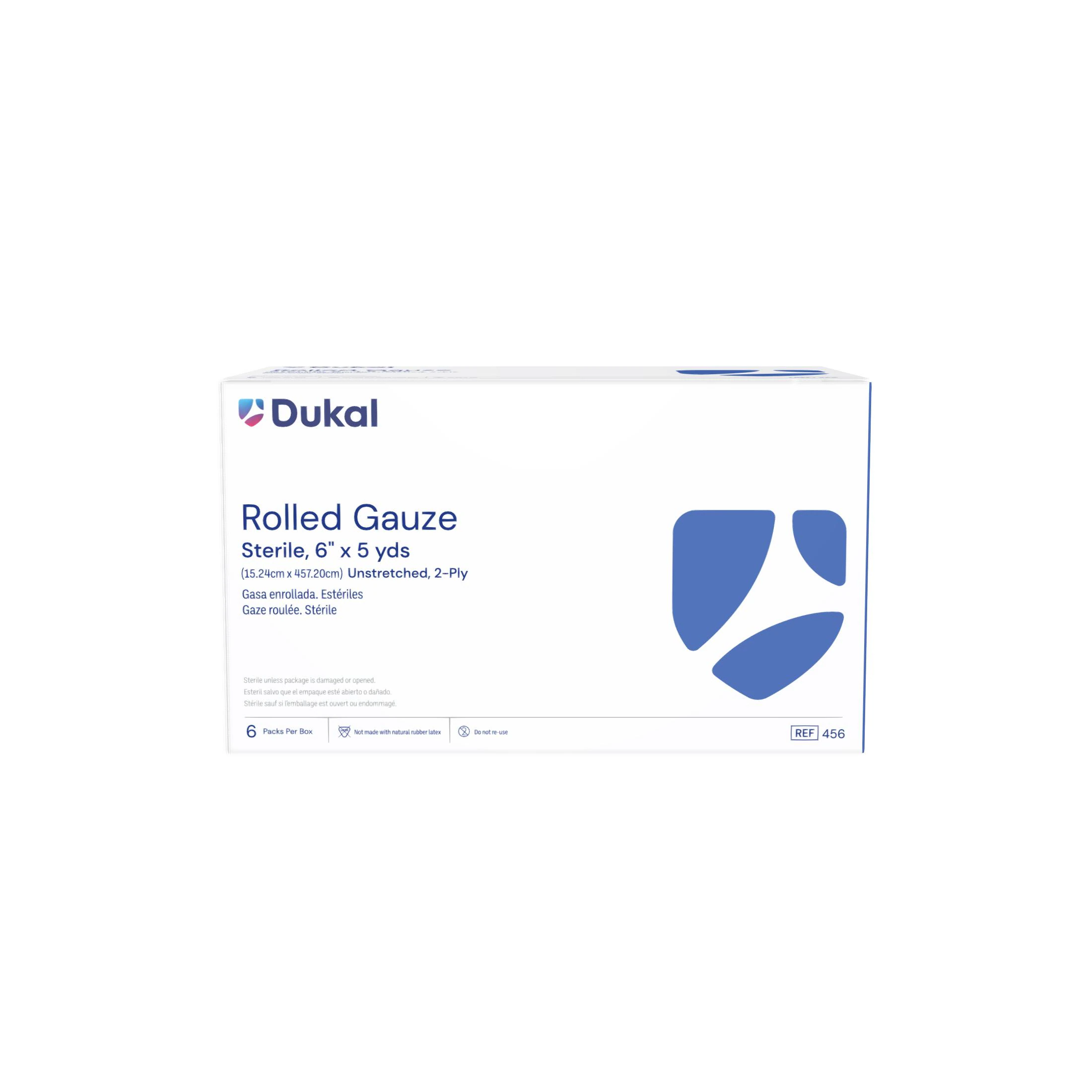 Dukal Gauze Bandage Roll, 2-Ply, Sterile, 6" x 5 yd, 6/Package