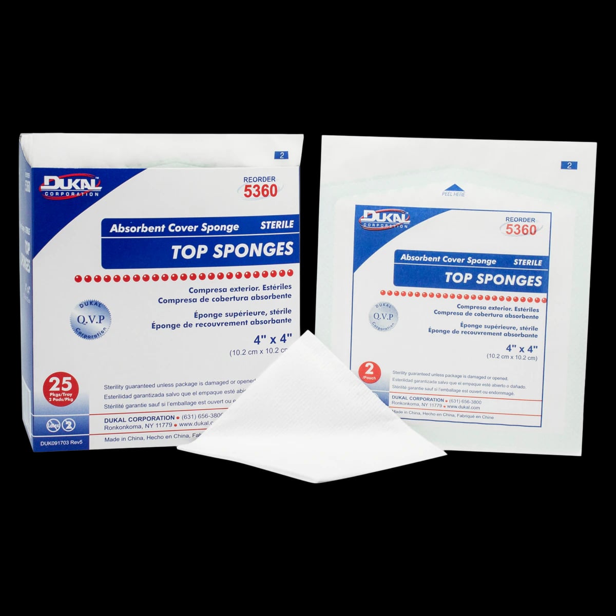 Dukal Sponge Top Nonwoven Sterile Sponge, 4x4 inch, Rayon/Polyester Blend with Cellulose Liner, Latex-Free