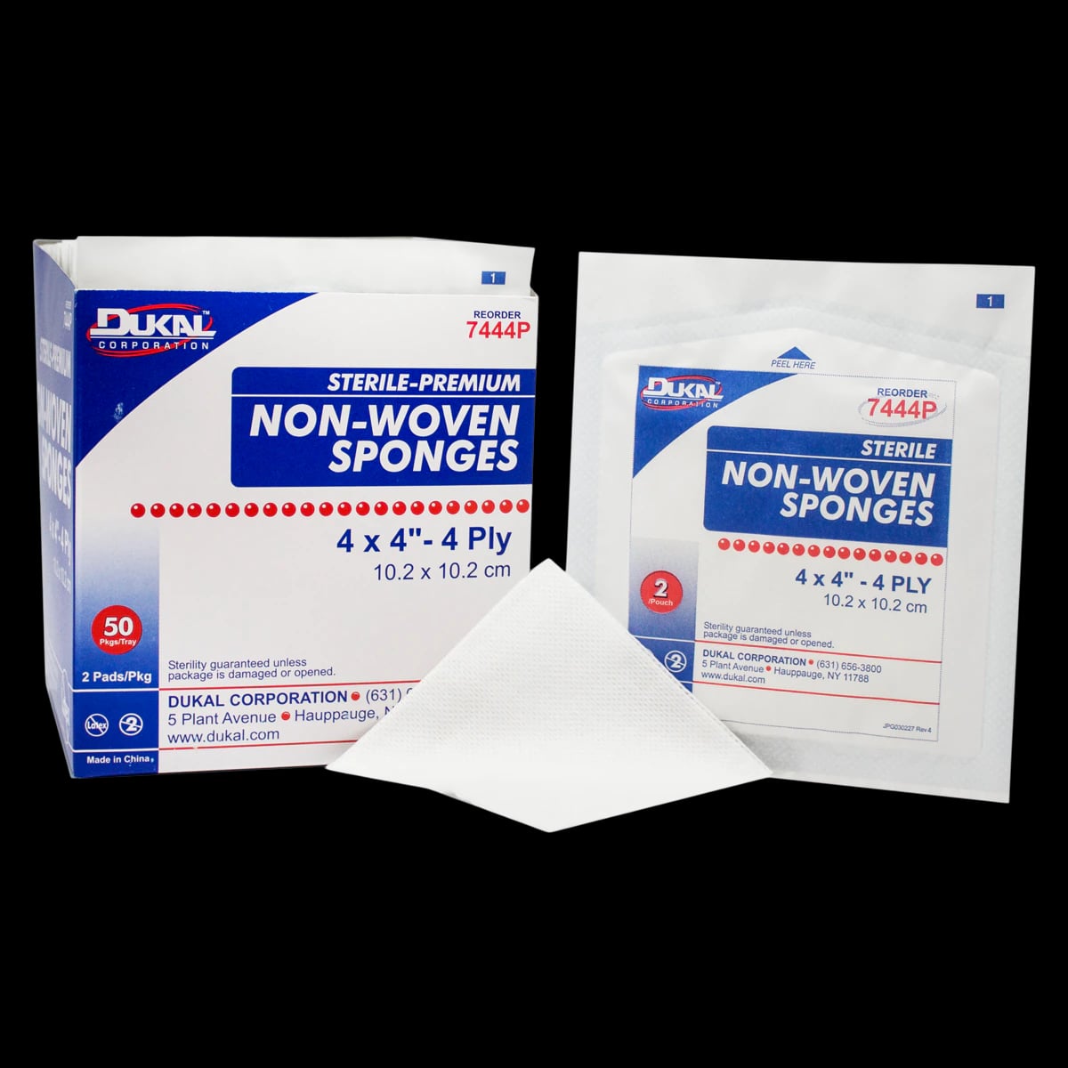 Dukal Premium Non-Woven Sponge, 4x4", 4 Ply, Sterile, 2 per Pouch, 50 Pouches/Box, 12 Boxes/Case